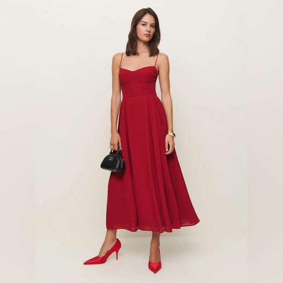 Reformation Dresses & Skirts - NEW Reformation Jaelyn Midi Dress Sangre Red Tie Straps | US 6 UK 10